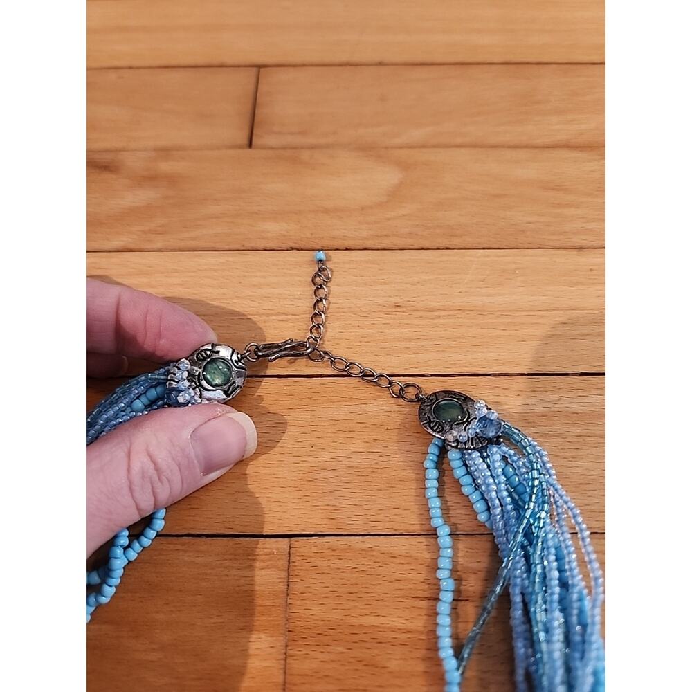 Vintage Collar Necklace Turquoise Bead Choker Y2K Teal Large Rhinestone Pendant - Picture 4 of 5